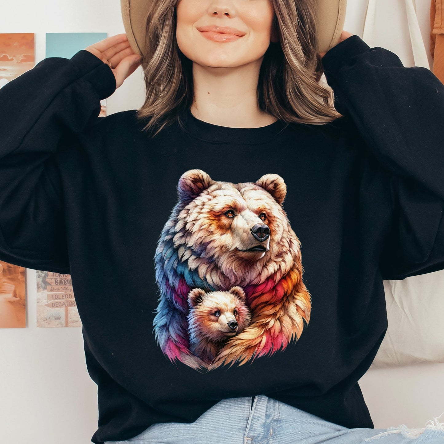 Mama Bear Unisex Sweatshirt Mother's Day crewneck Black Navy Dark Heather-Black-Family-Gift-Planet