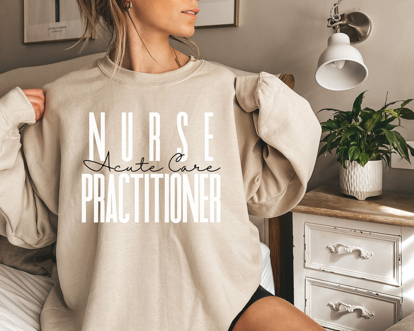 Acute Care Nurse Practitioner Unisex Sweatshirt Crewneck Sand S-2XL-Family-Gift-Planet