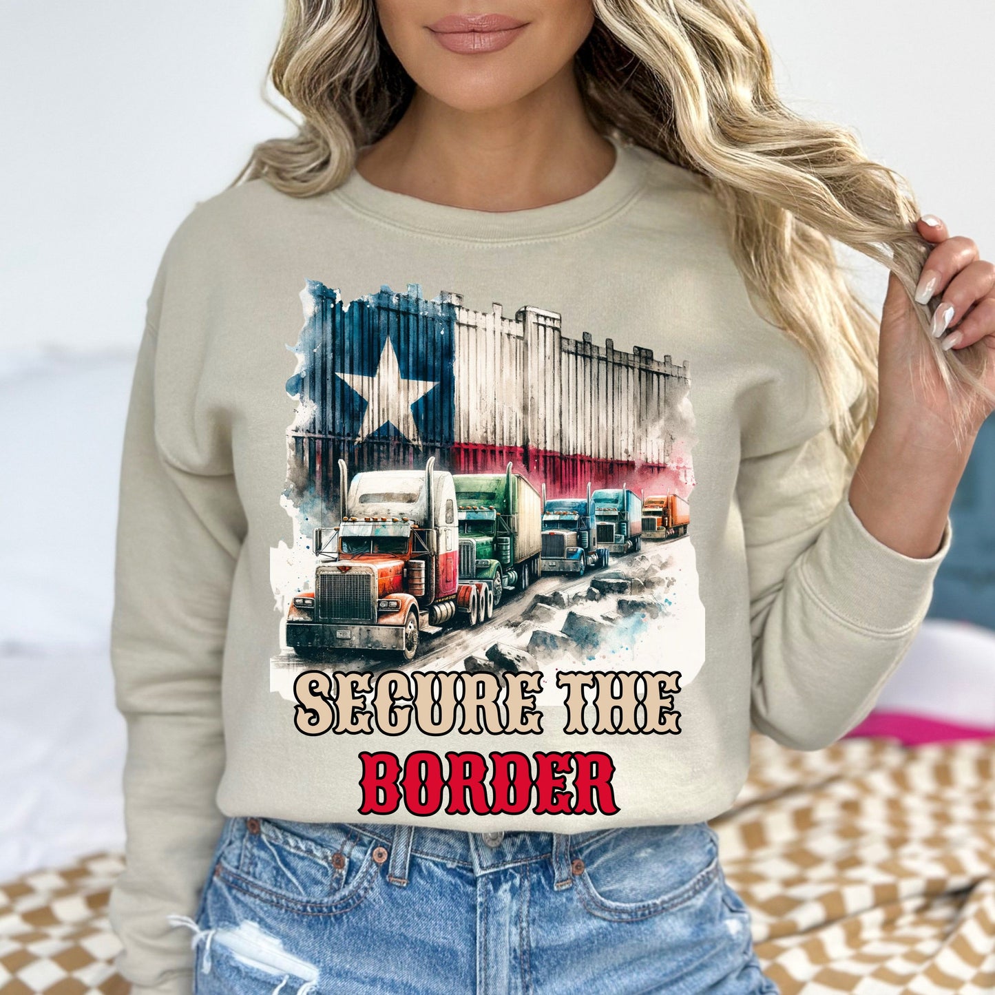 Secure the border Unisex Sweatshirt border truck Texas black-Sand-Family-Gift-Planet