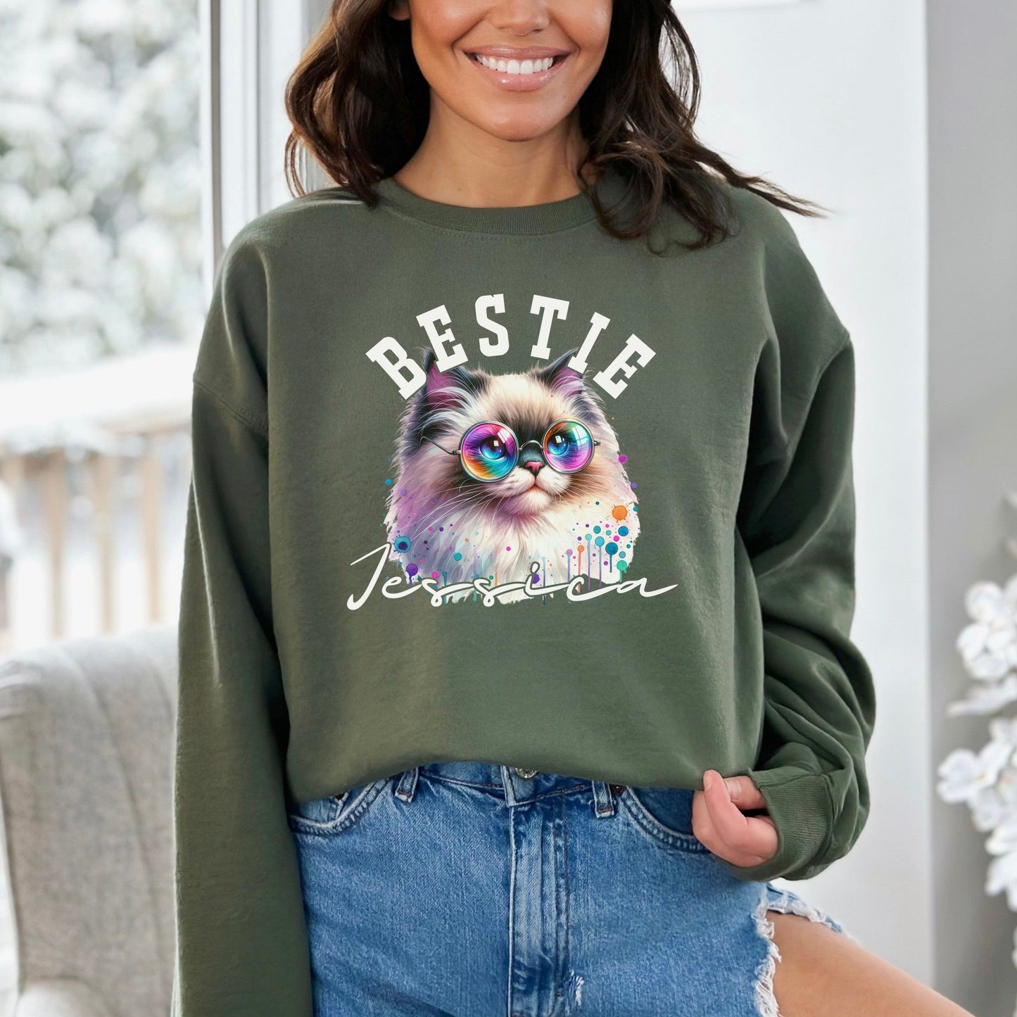 Bestie funny Personalized Unisex Sweatshirt Custom Best friend Valentine day gift Sand-Military Green-Family-Gift-Planet