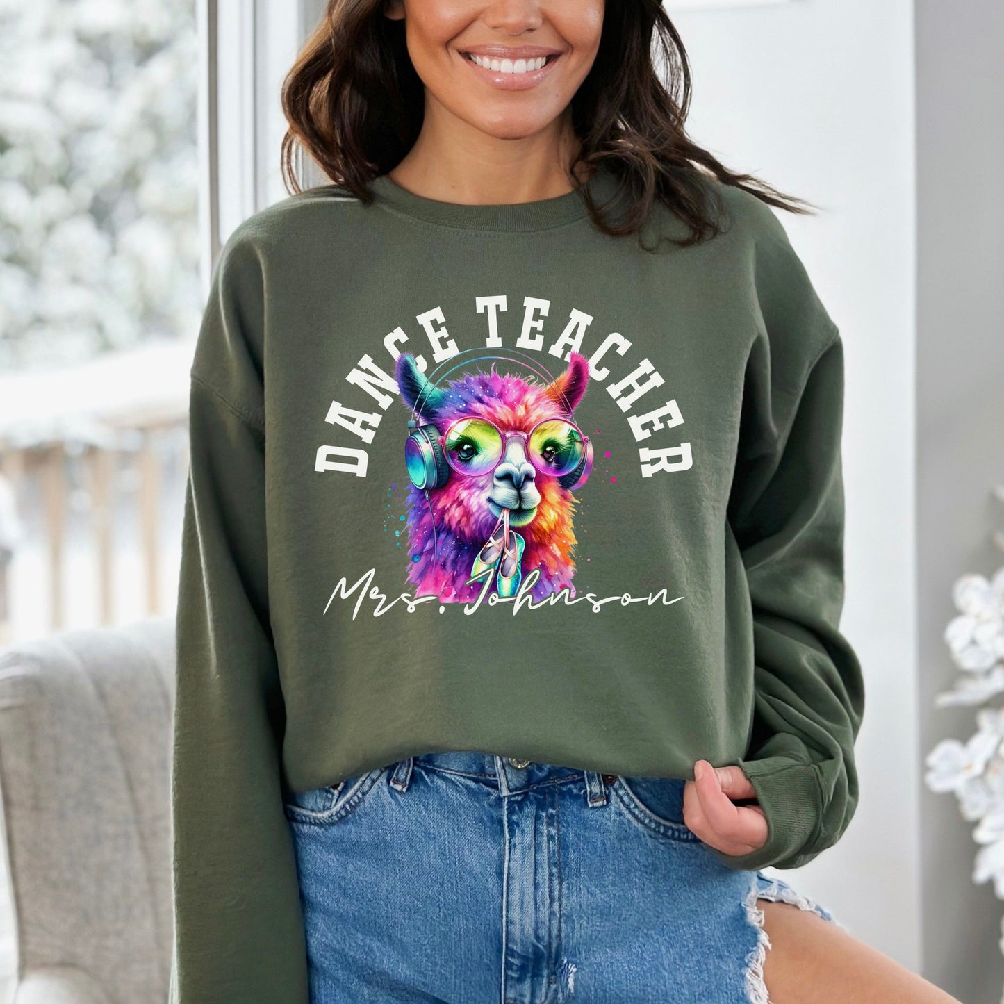 Dance teacher funny Personalized Unisex Sweatshirt Custom Ballet daner Sand-Military Green-Family-Gift-Planet
