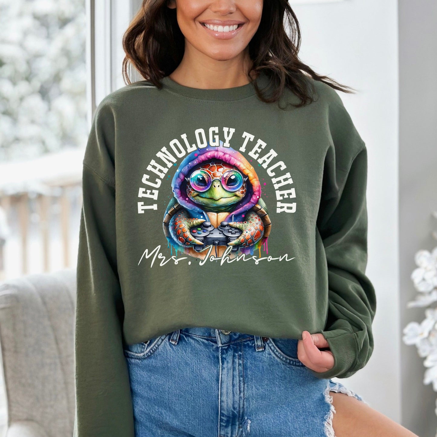 Technology teacher funny Personalized Unisex Sweatshirt Custom computer science Black-Military Green-Family-Gift-Planet