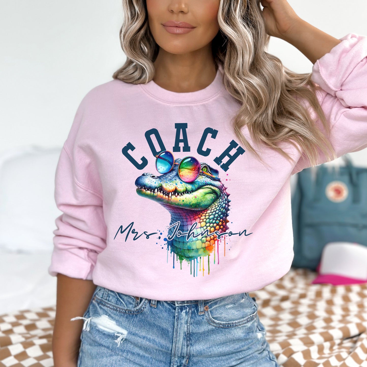 Coach funny Personalized Unisex Sweatshirt Custom School Athletic coach Sand-Light Pink-Family-Gift-Planet