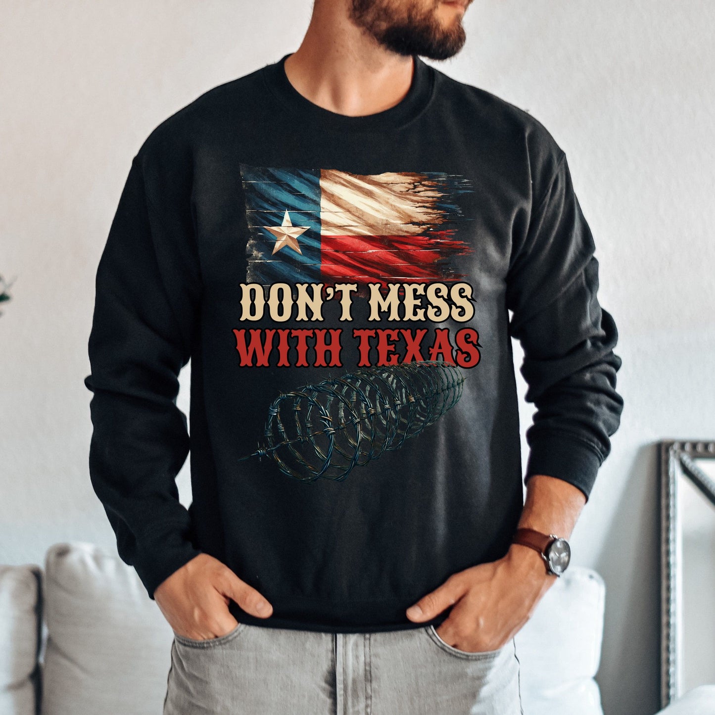 Don't Mess with Texas Unisex Sweatshirt border truck Texas black-Black-Family-Gift-Planet