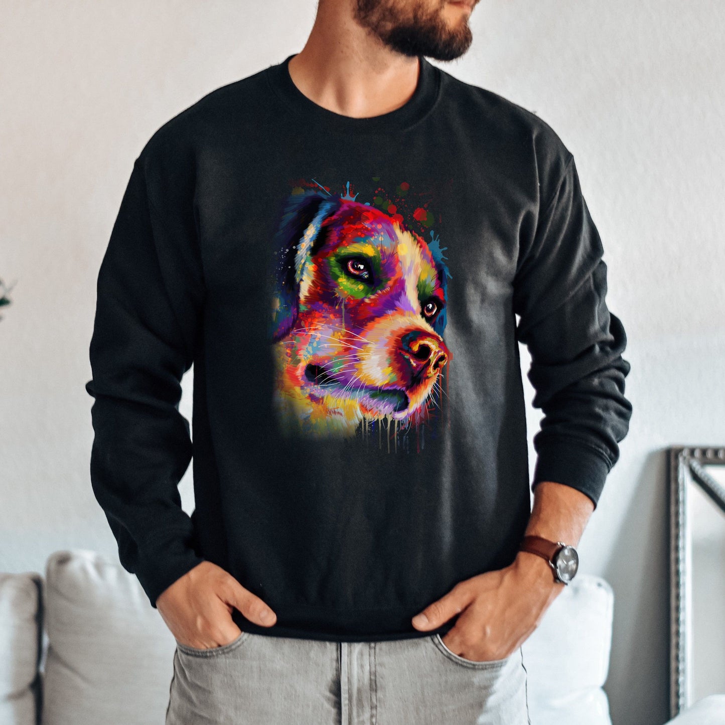 Abstract Beagle dog Unisex Crewneck Sweatshirt with expressive splashes-Family-Gift-Planet