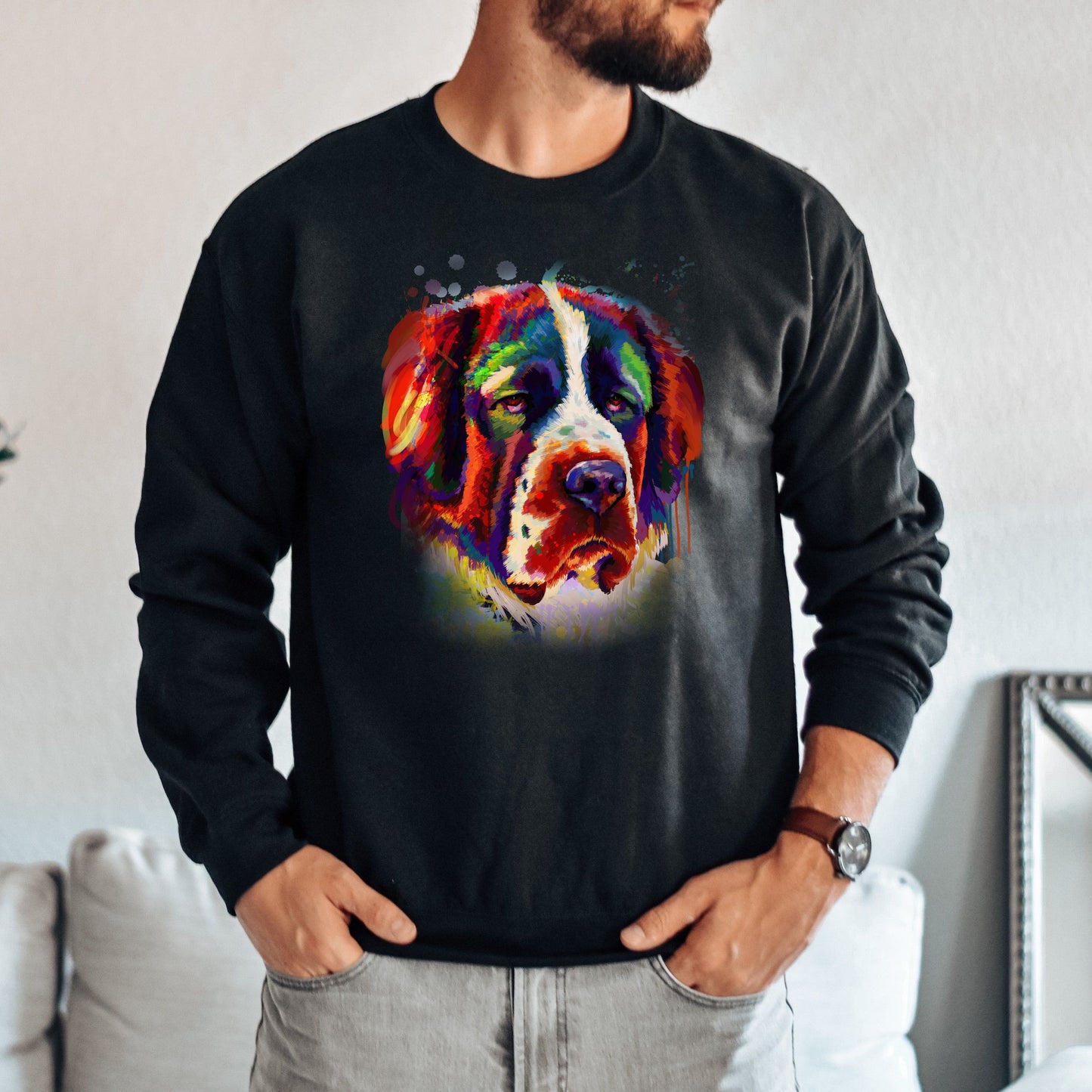 Abstract Bernard dog Unisex Crewneck Sweatshirt with expressive splashes-Family-Gift-Planet