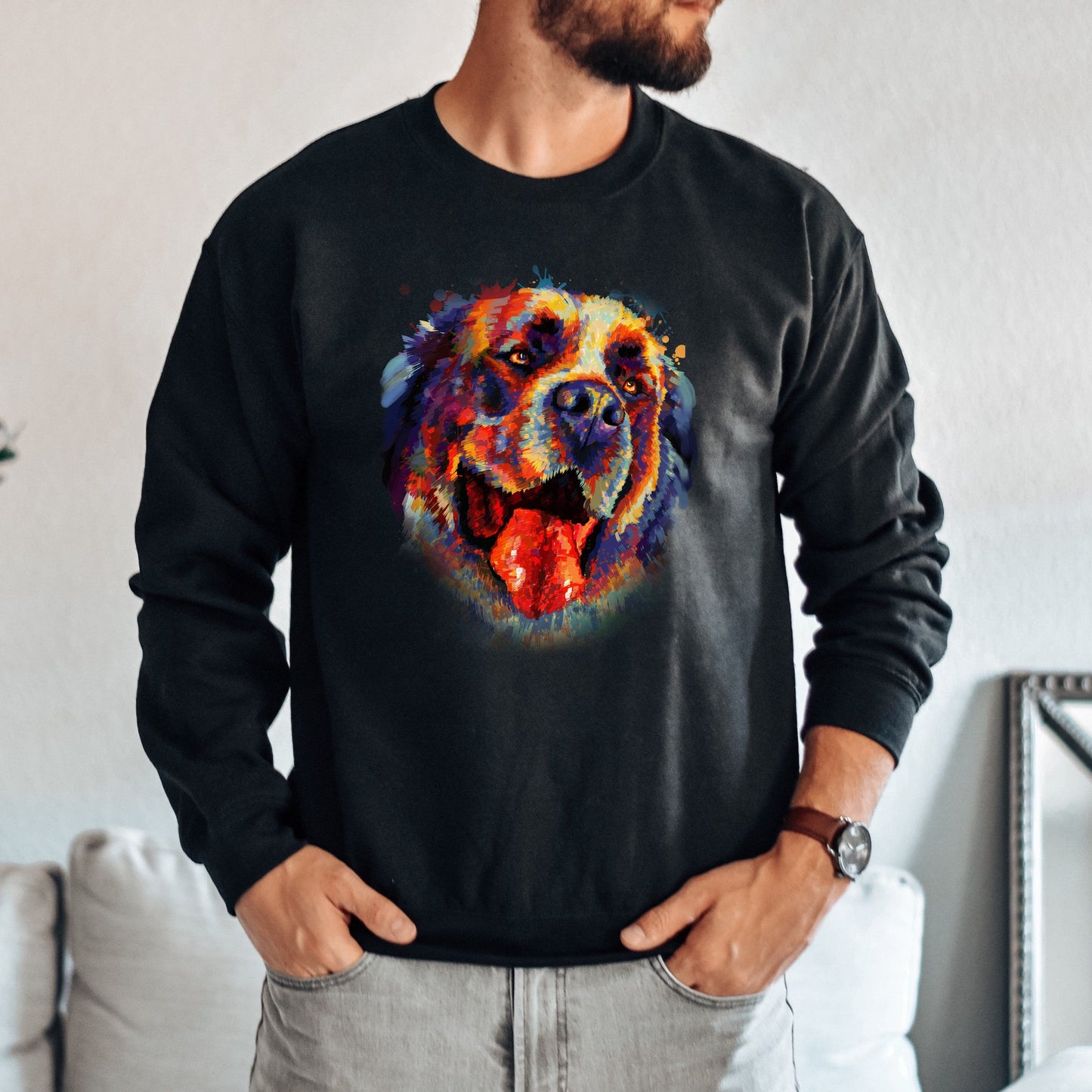 Artistic Bernard dog Unisex Crewneck Sweatshirt digital Art-Family-Gift-Planet
