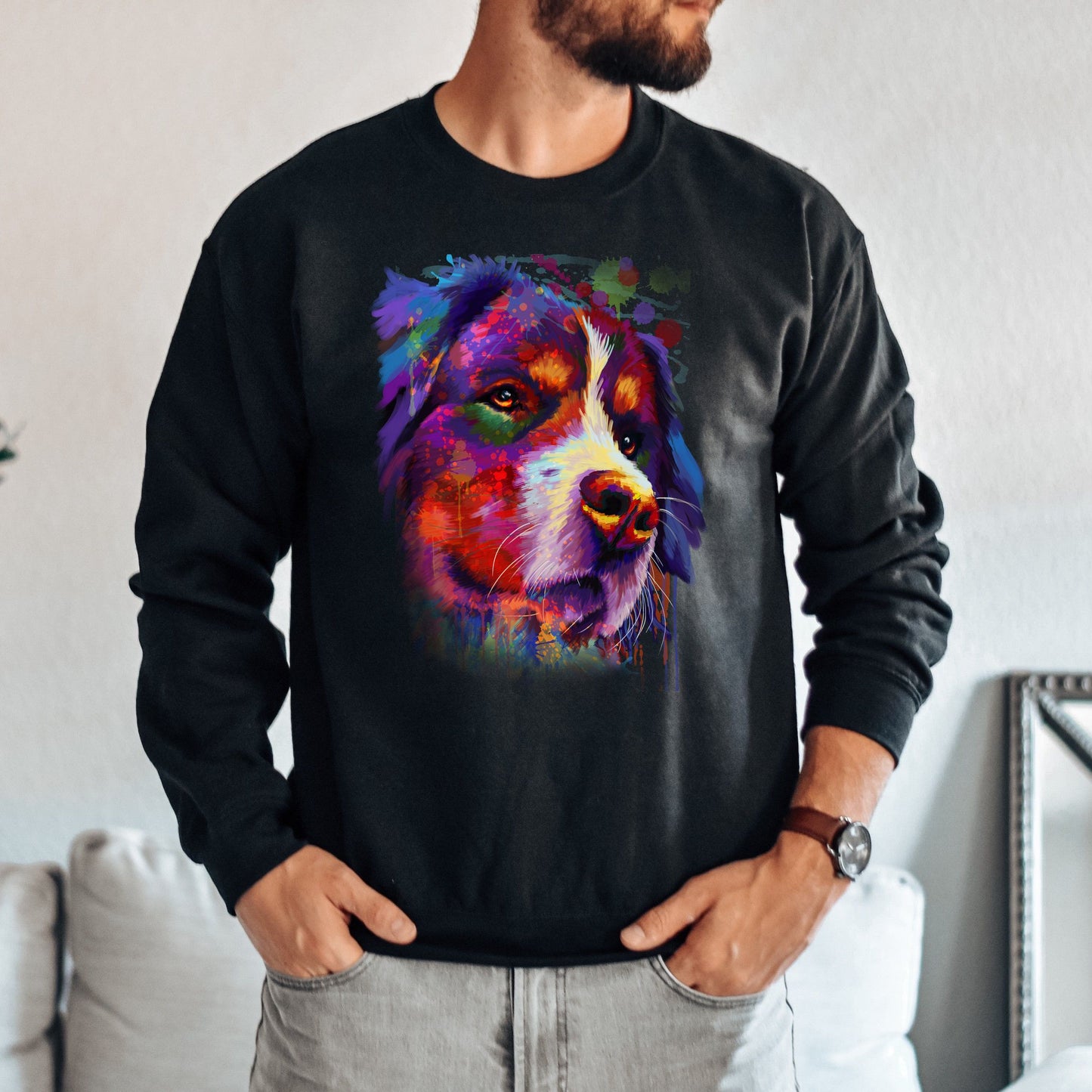 Artistic Bernese mountain dog Unisex Crewneck Sweatshirt digital Art-Family-Gift-Planet