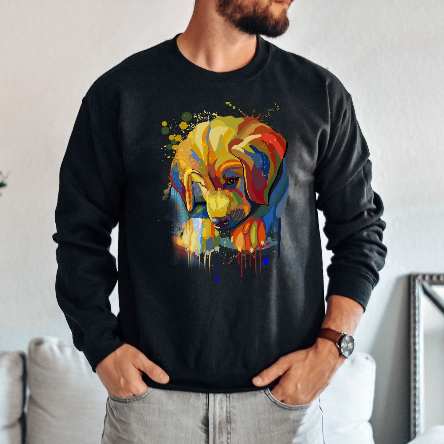 Abstract Golden Retriever dog Unisex Crewneck Sweatshirt with expressive splashes-Family-Gift-Planet