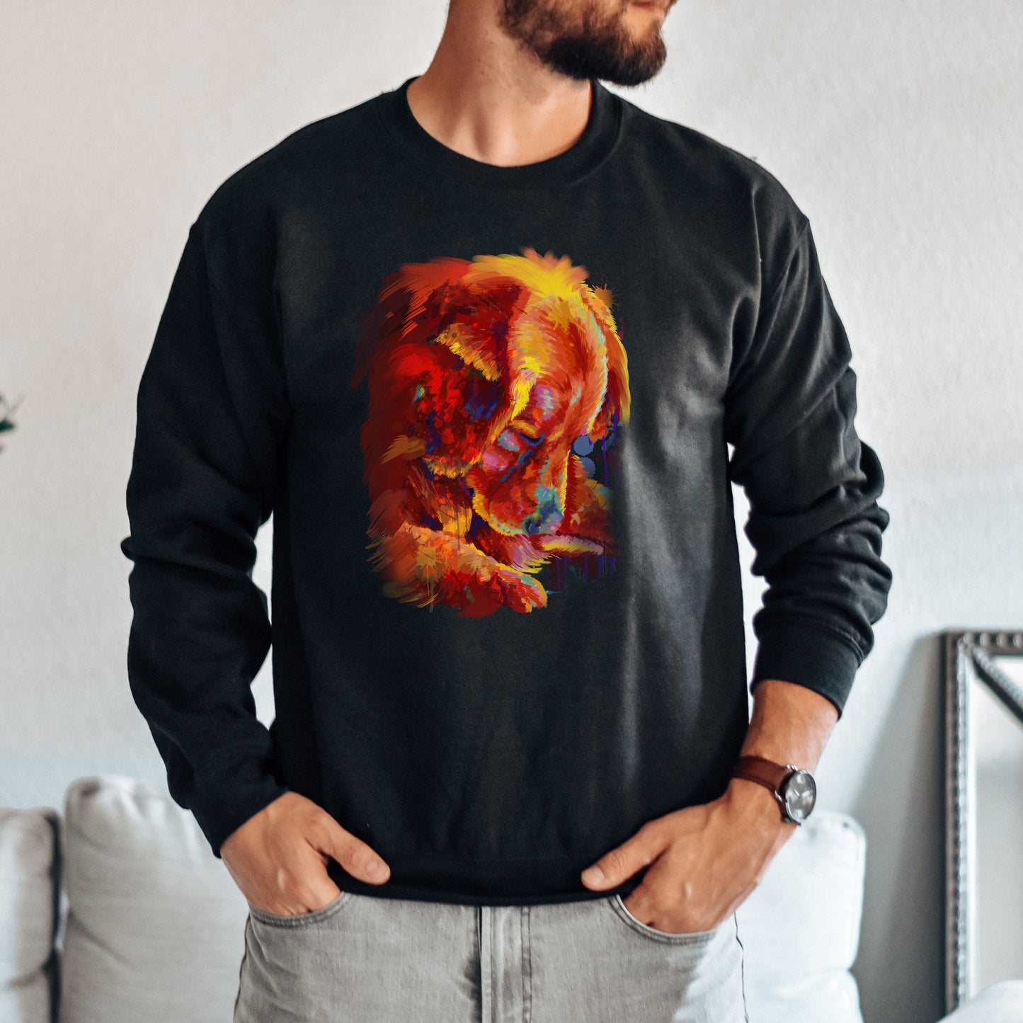 Artistic Golden retriever dog Unisex Crewneck Sweatshirt digital Art-Family-Gift-Planet