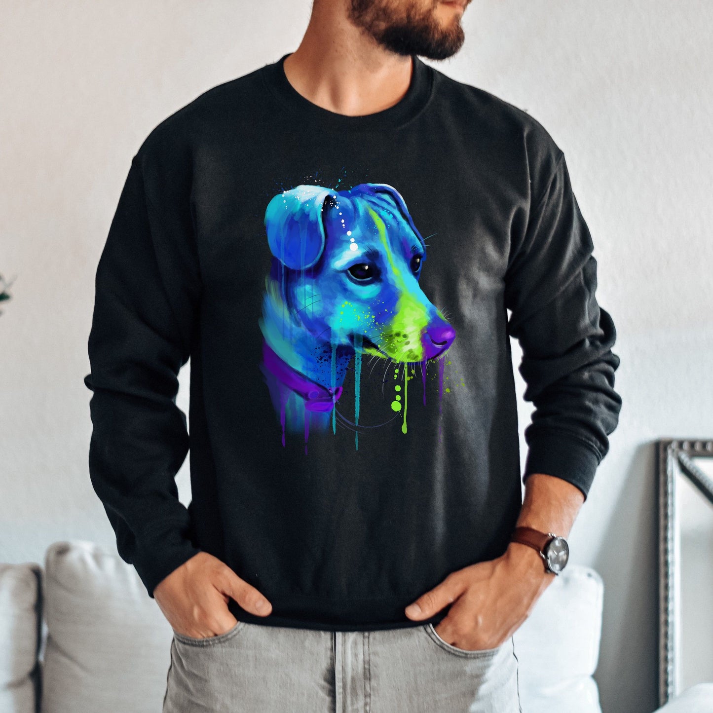 Abstract Jack Russell dog Unisex Crewneck Sweatshirt with expressive splashes-Family-Gift-Planet