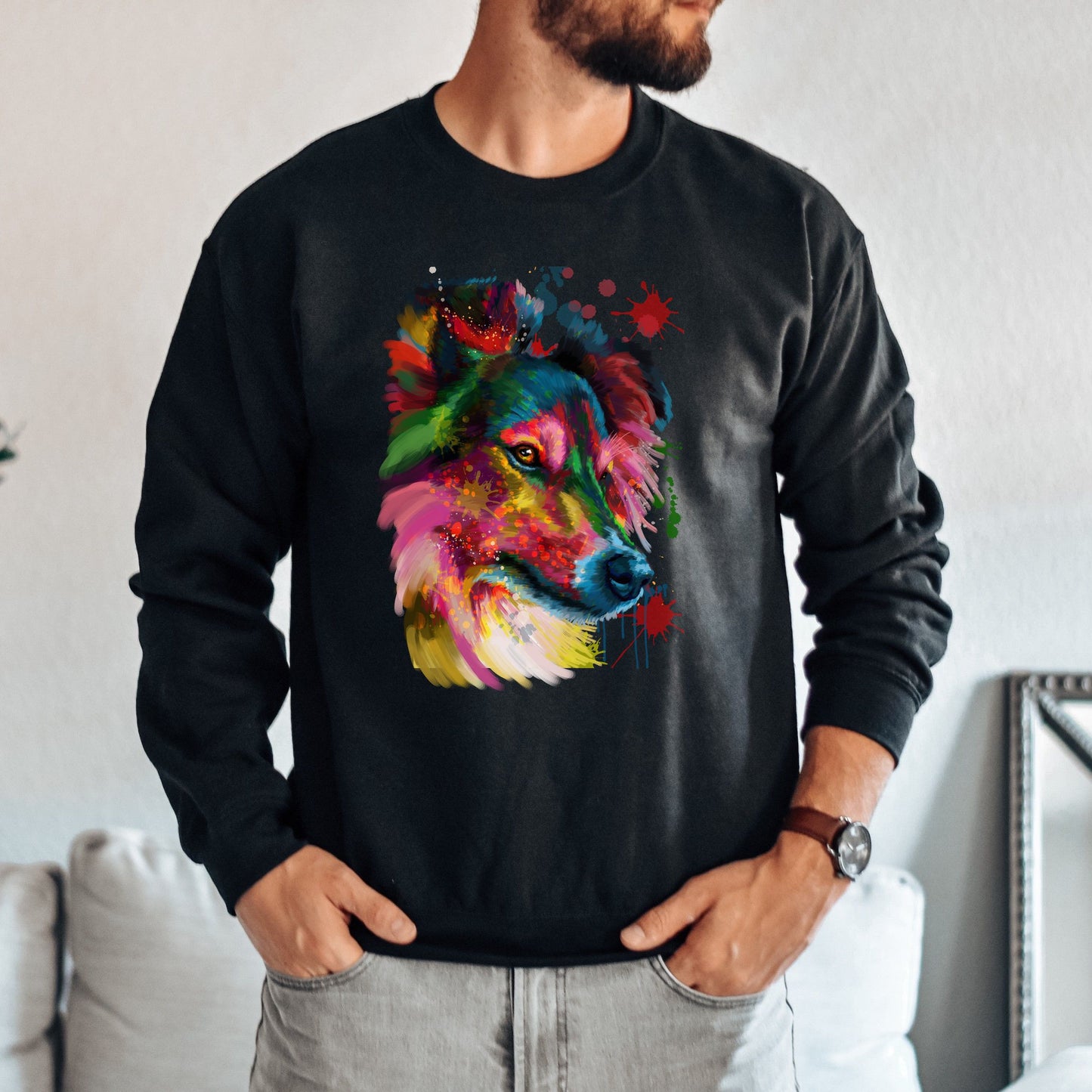 Abstract Sheltie dog Unisex Crewneck Sweatshirt with expressive splashes-Family-Gift-Planet