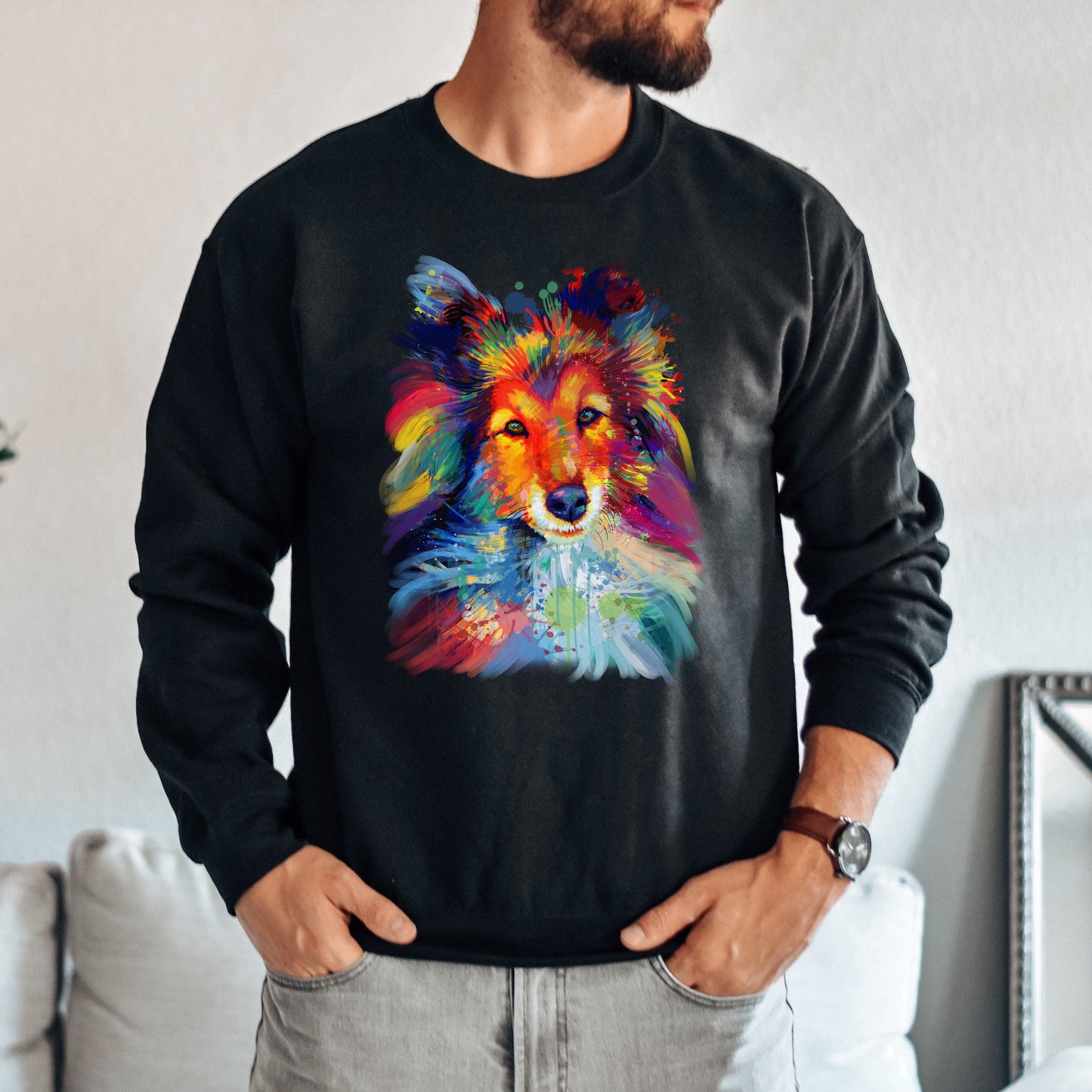 Artistic Sheltie dog Unisex Crewneck Sweatshirt digital Art-Family-Gift-Planet