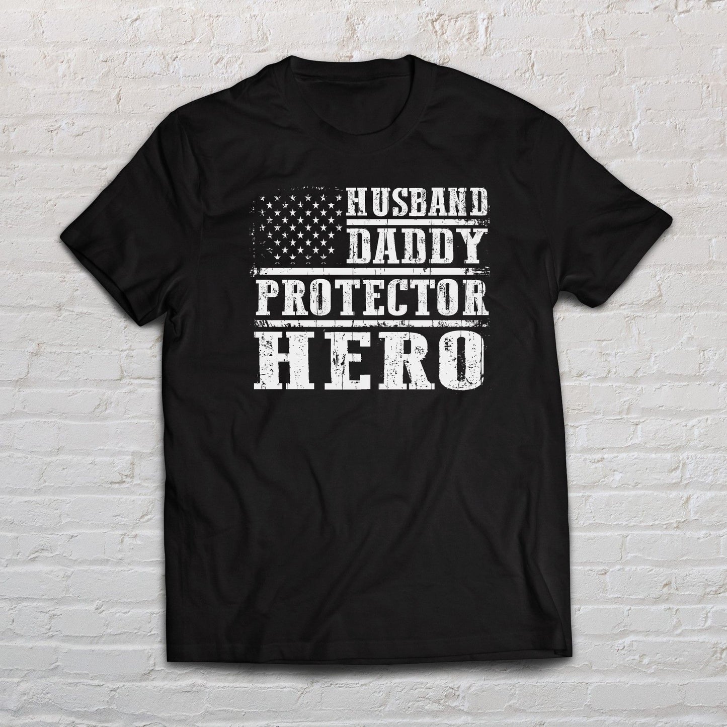 Husband Daddy Protector Hero shirt Fathers Day tee-Black-Family-Gift-Planet