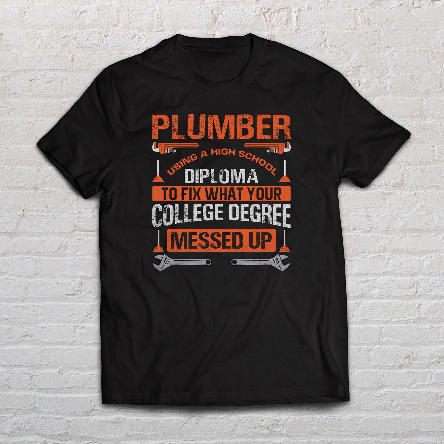 Plumber funny shirt plumbing tee black navy dark heather-Black-Family-Gift-Planet