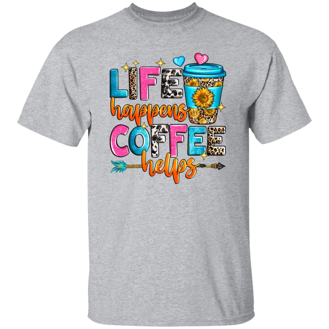 Life happens coffee helps T-Shirt gift Western summer coffee lover Unisex Tee Sand White Sport Grey-Family-Gift-Planet