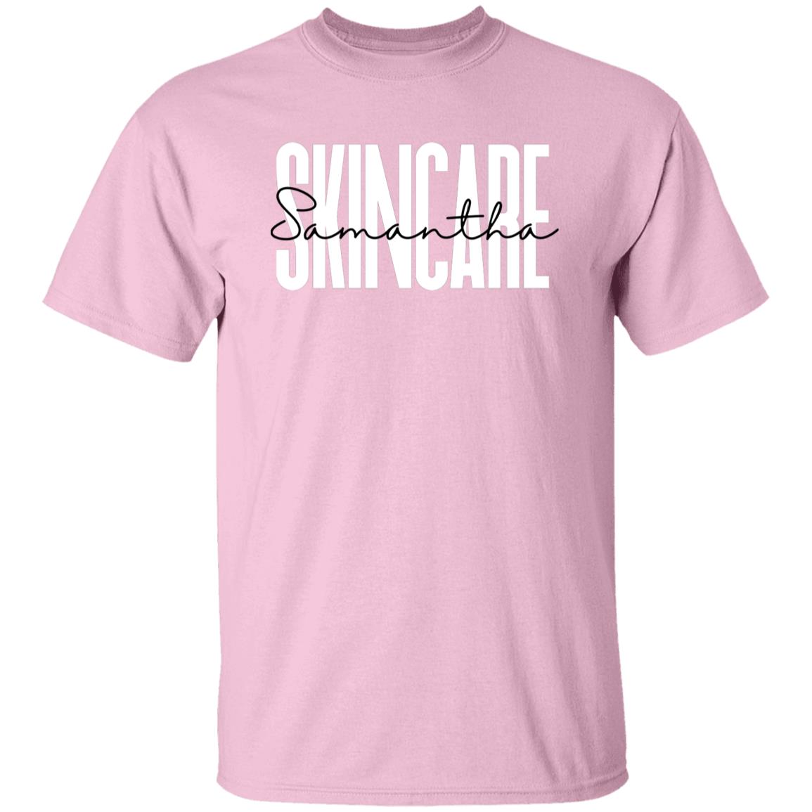 Personalized Skincare T-shirt gift Custom name Skin Therapist Esthetician Unisex Tee Sand Pink Light Blue-Family-Gift-Planet