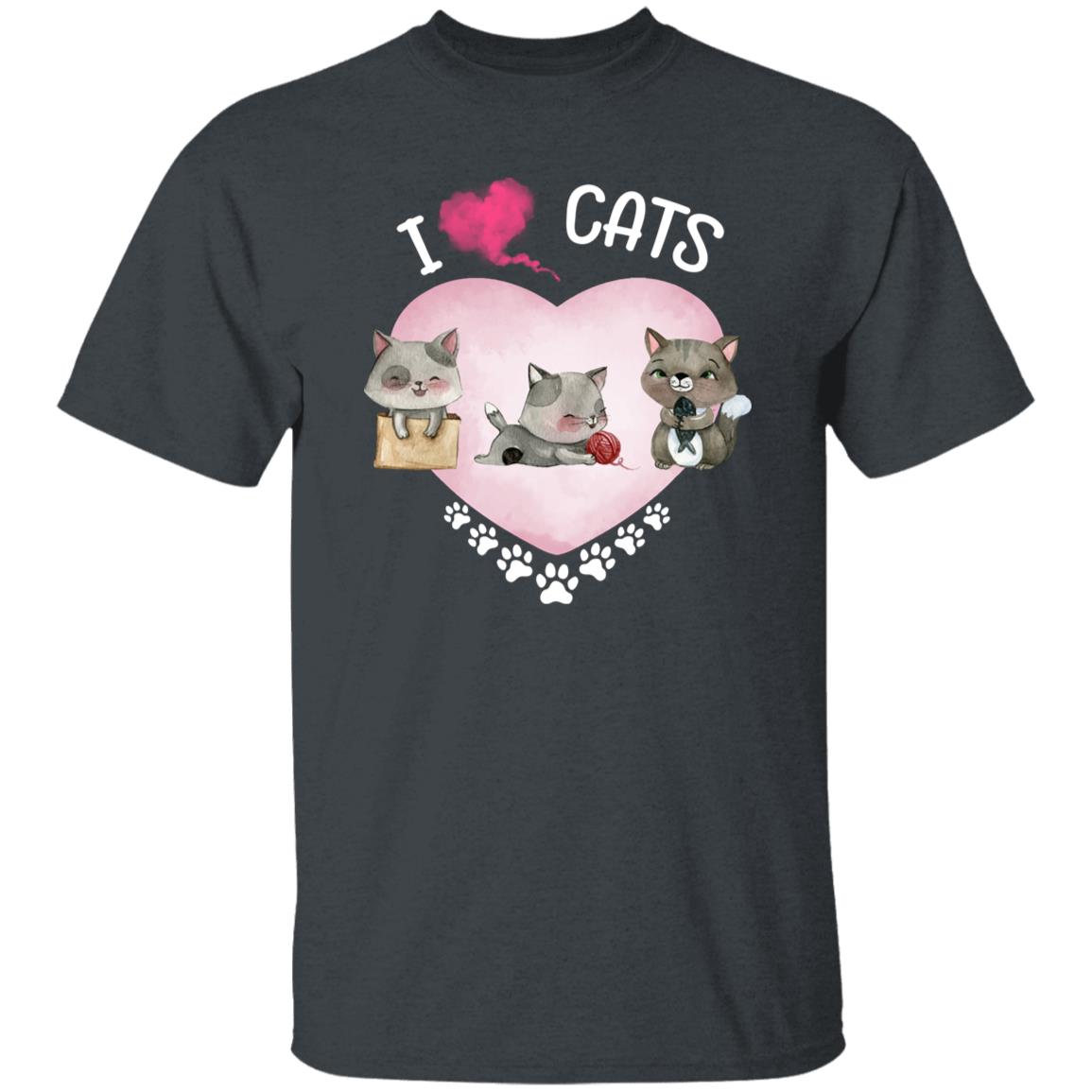 I love my cats Unisex shirt cat heart tee Black Dark Heather-Family-Gift-Planet