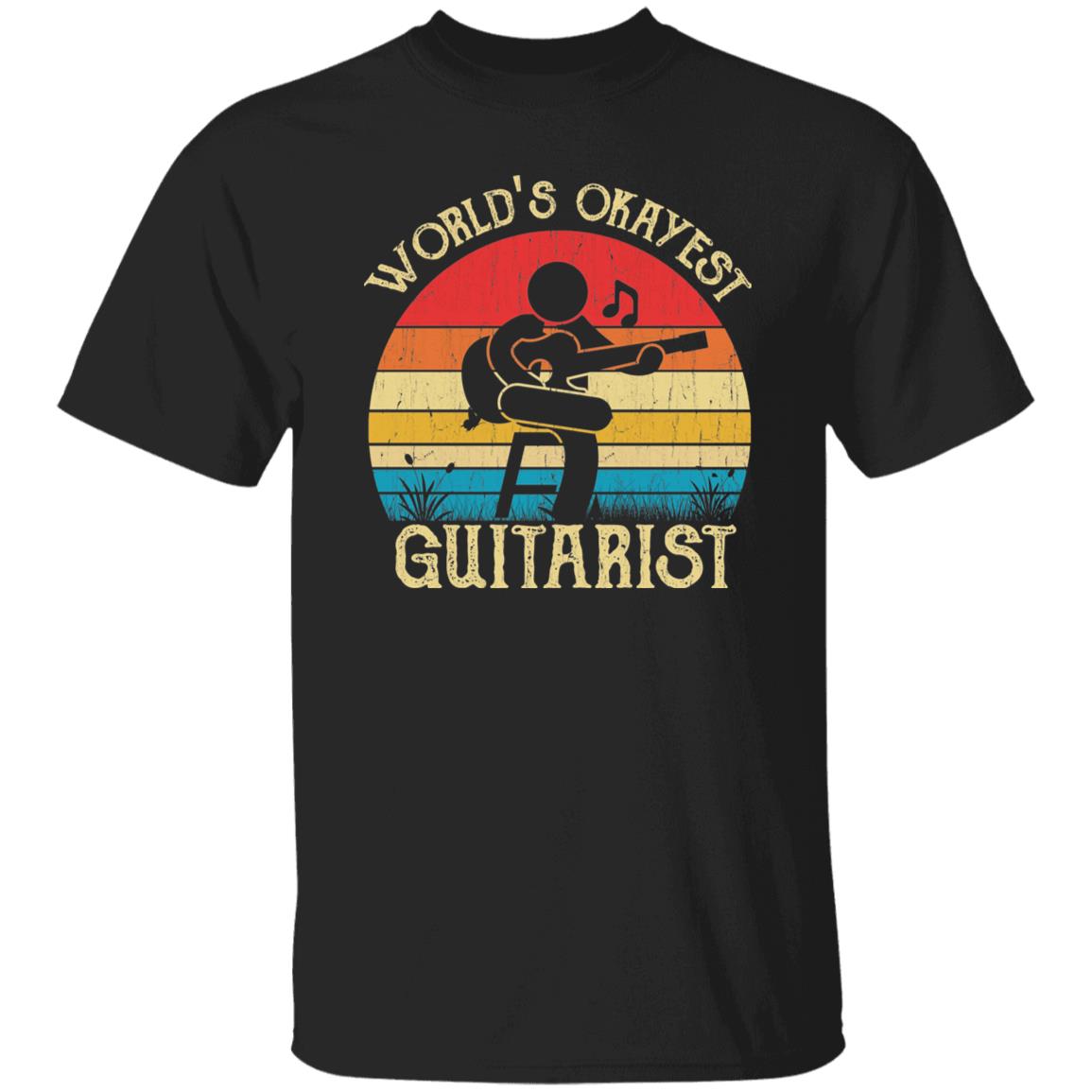 Guitarist Unisex Shirt World's Okayest Guitarist retro tee Black Dark Heather-Black-Family-Gift-Planet