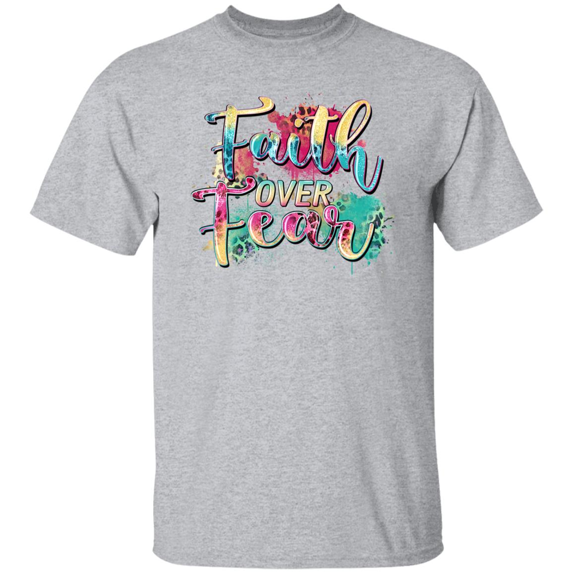 Faith over fear T-Shirt gift leopard skin color splash Christian Unisex Tee Sand White Sport Grey-Family-Gift-Planet