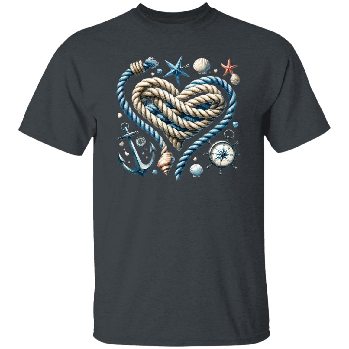 Marine Rope Heart Unisex T-shirt sea cruise love tee Black Navy Dark Heather-Family-Gift-Planet