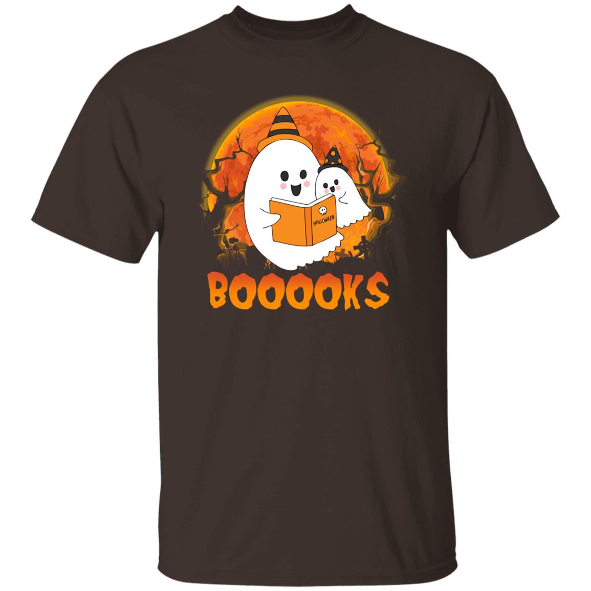 Booooks Halloween Unisex T-Shirt ghosts reading book Father and son Halloween tee Black Dark Chocolate-Family-Gift-Planet