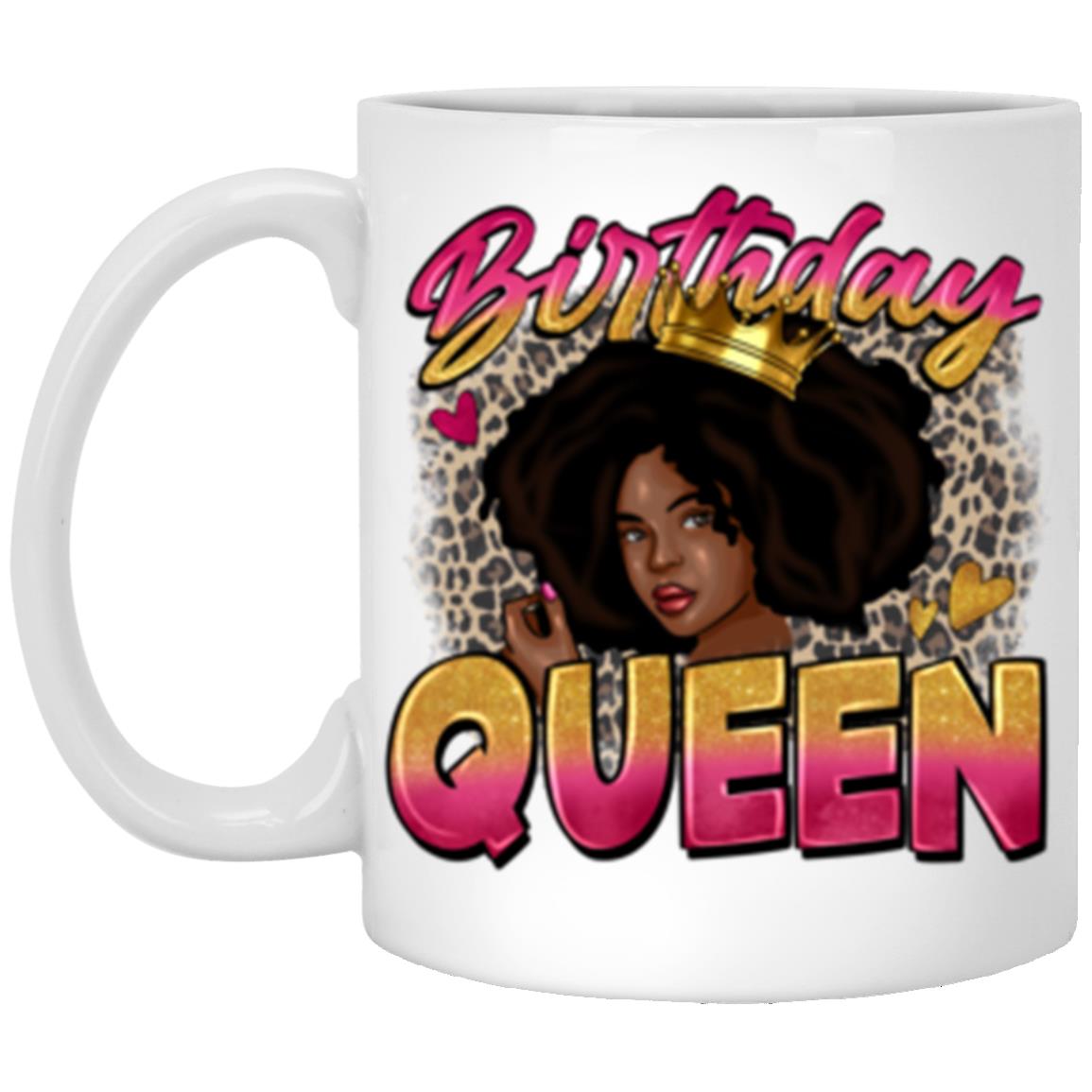 Birthday Queen 11oz White Mug gift Leopard skin black woman Happy Birthday coffee cup-Family-Gift-Planet