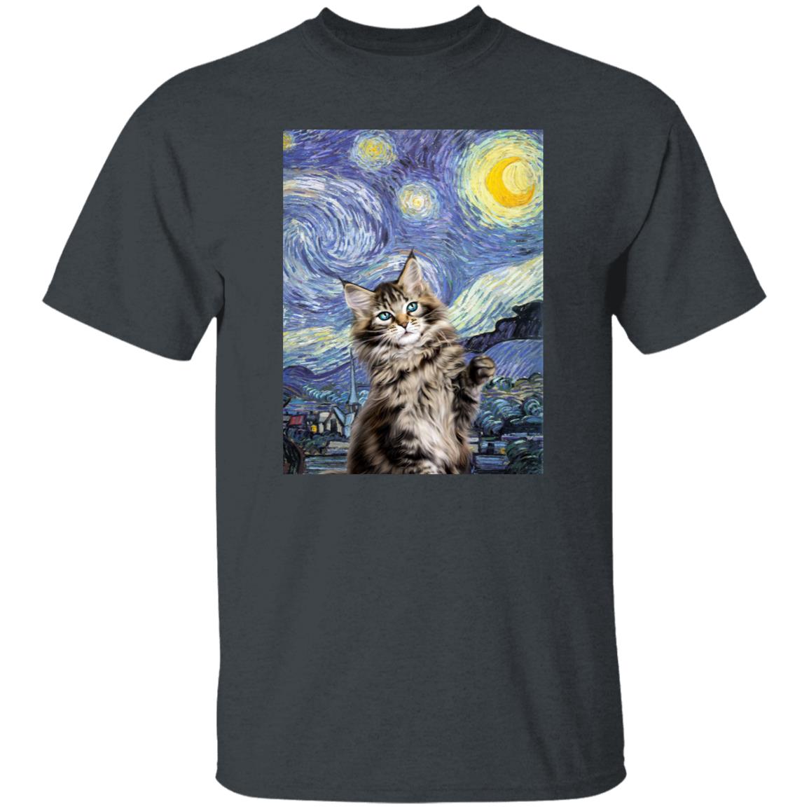 Cat Van Gogh Unisex shirt cat painting tee Black Dark Heather-Family-Gift-Planet