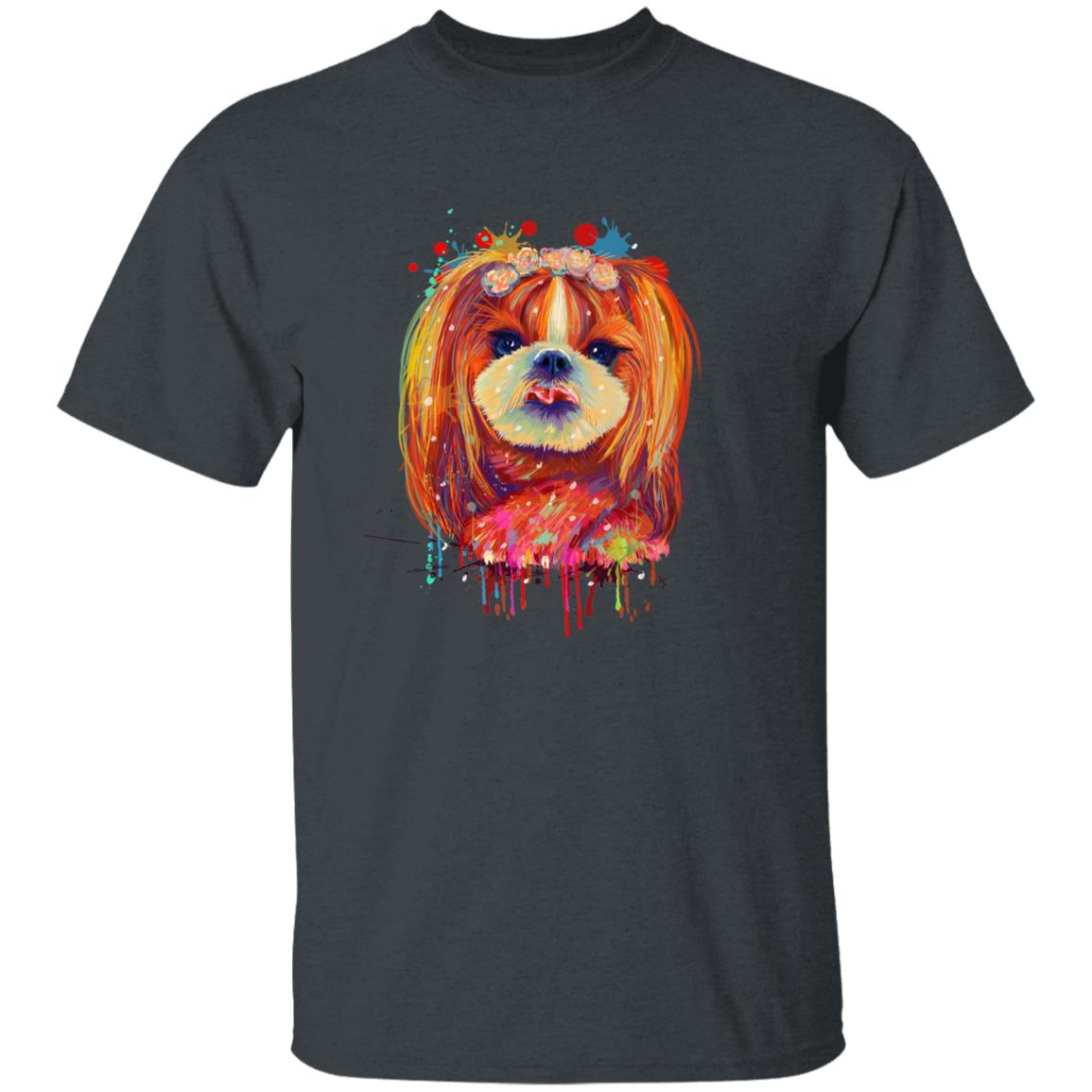 Watercolor Art Shih Tzu dog Unisex shirt S-2XL black navy dark heather-Dark Heather-Family-Gift-Planet