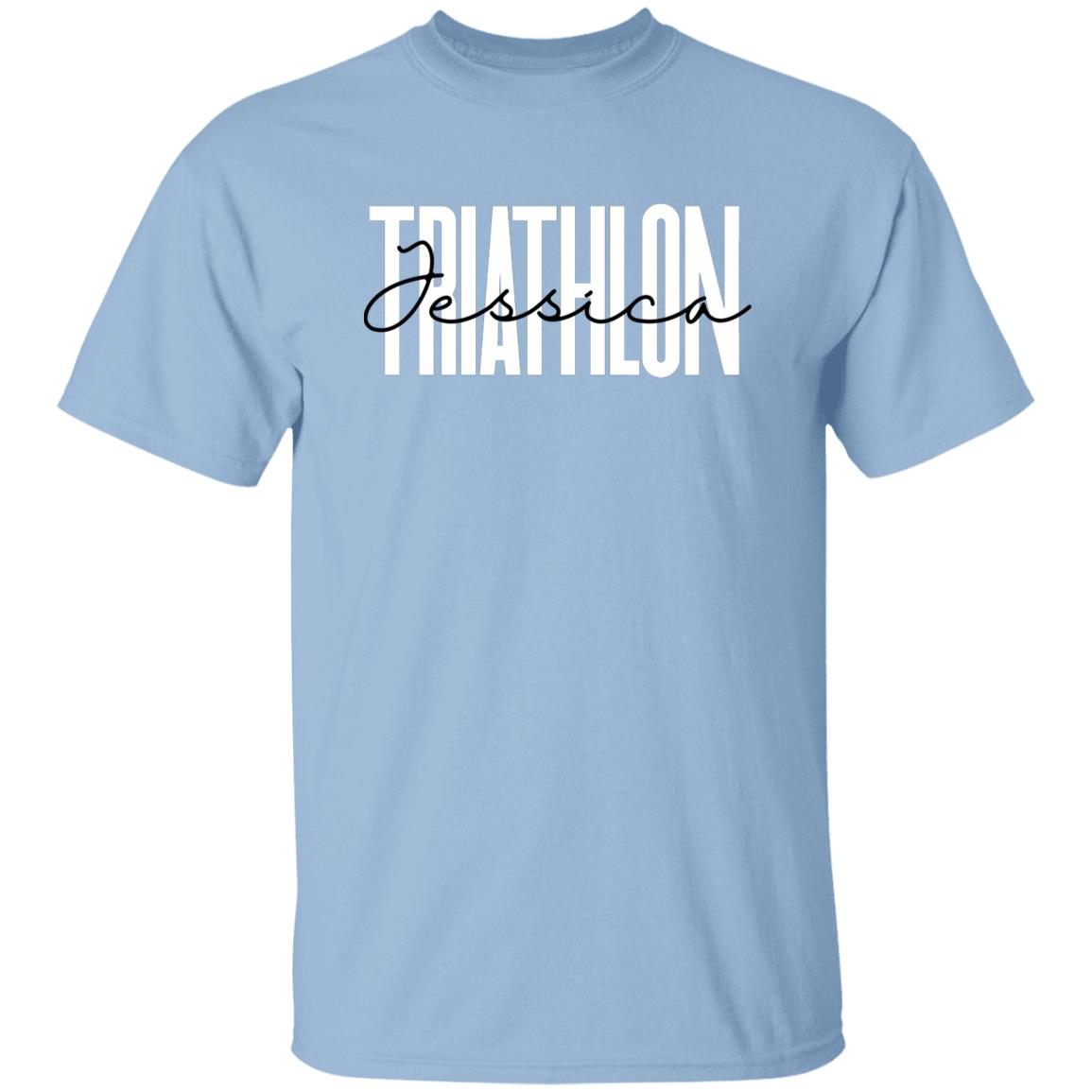 Personalized Triathlon T-shirt gift Custom name Triathlon coach Triathlon mom Unisex Tee Sand Pink Light Blue-Family-Gift-Planet