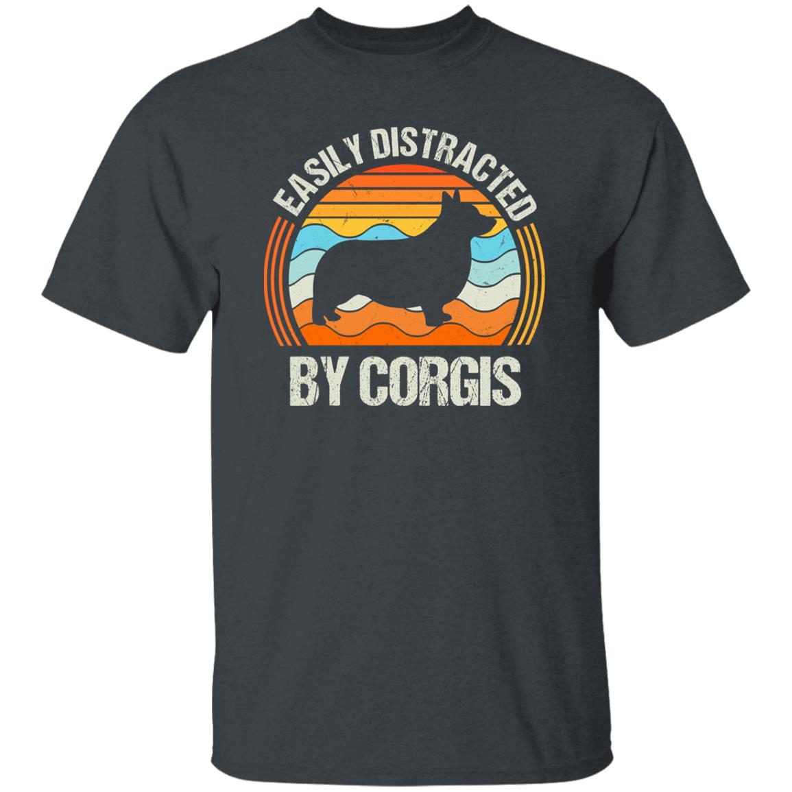 Easily distracted by corgis T-Shirt gift Retro Corgi Dog mom Unisex Tee Black Navy Dark Heather-Family-Gift-Planet