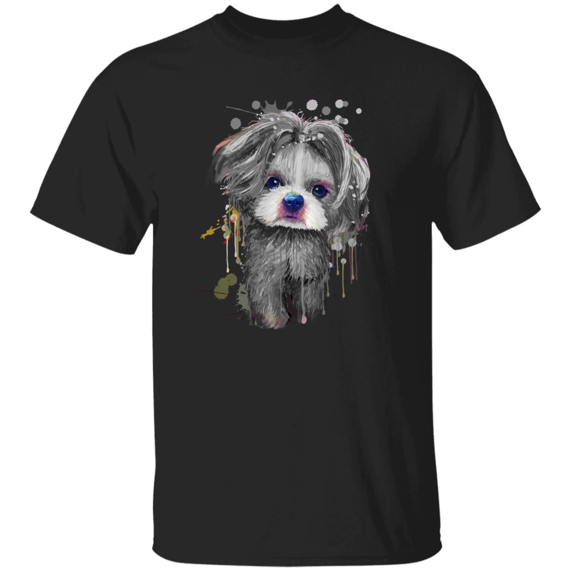 Watercolor painting Shih tzu dog Unisex shirt S-2XL black navy dark heather-Black-Family-Gift-Planet