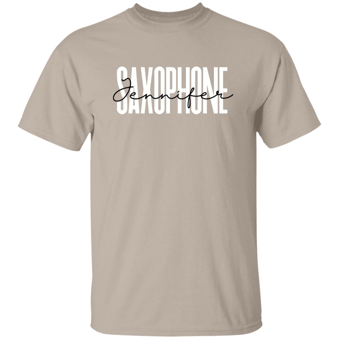 Personalized Saxophone T-shirt gift Custom name Orchestra Saxophone player Unisex Tee Sand Pink Light Blue-Family-Gift-Planet