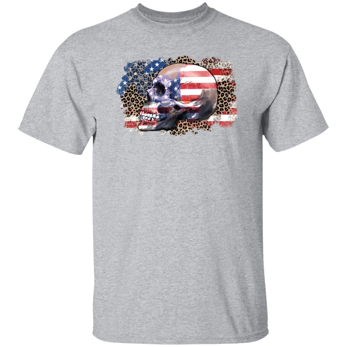 American flag skull T-Shirt US flag leopard skin skull Unisex tee White Sand Grey-Family-Gift-Planet