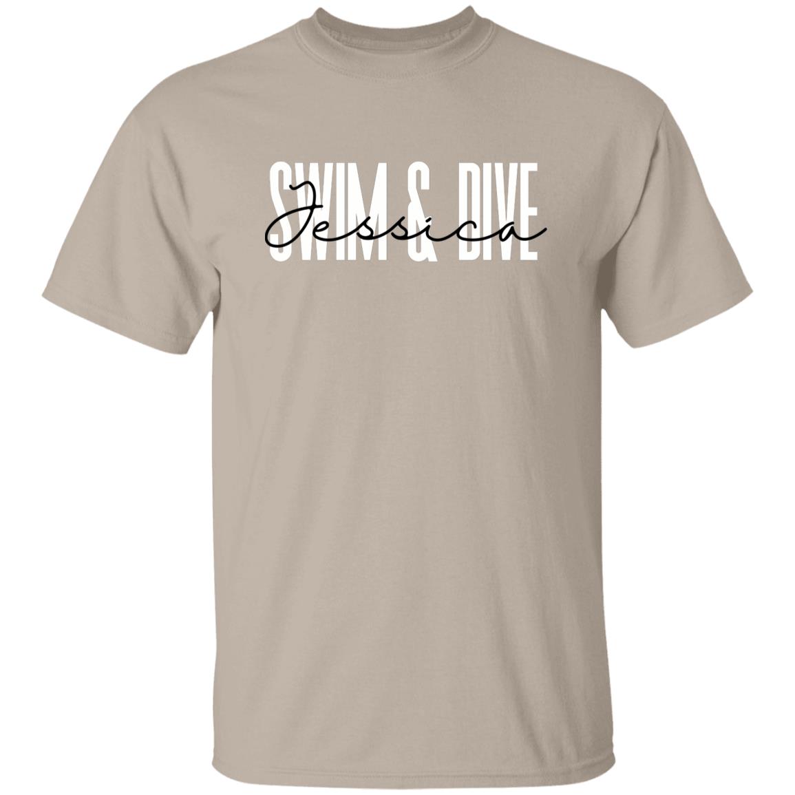 Personalized Swim and dive T-shirt gift Custom name Swimming diver Unisex Tee Sand Pink Light Blue-Family-Gift-Planet