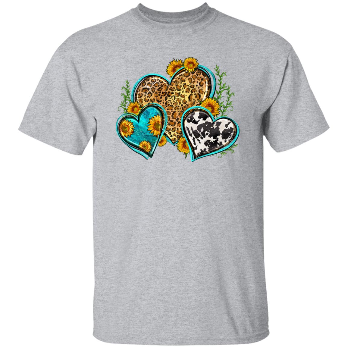 Leopard cowhide hearts T-Shirt gift Sunflower floral hearts Unisex Tee Sand White Sport Grey-Family-Gift-Planet