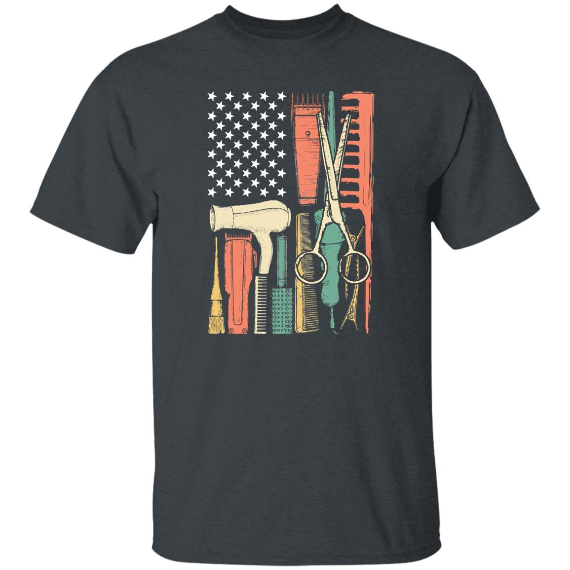 Retro hair stylist US flag Unisex T-shirt hairdresser haircutter tee black dark heather-Family-Gift-Planet