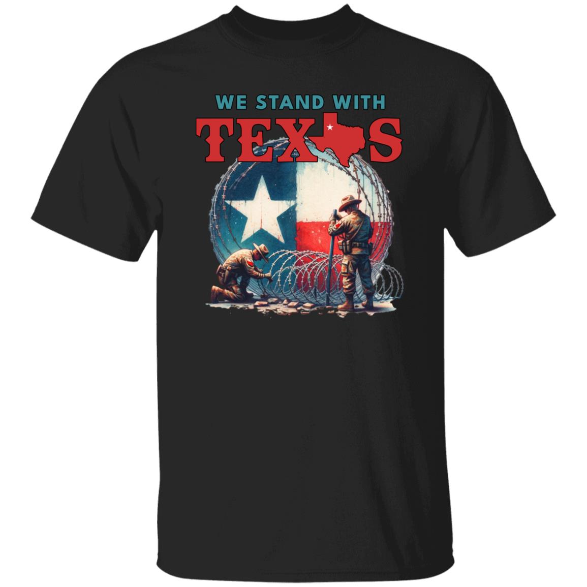 We stand with Texas Unisex Tshirt Texas border TX flag tee Black Navy Dark Heather-Family-Gift-Planet