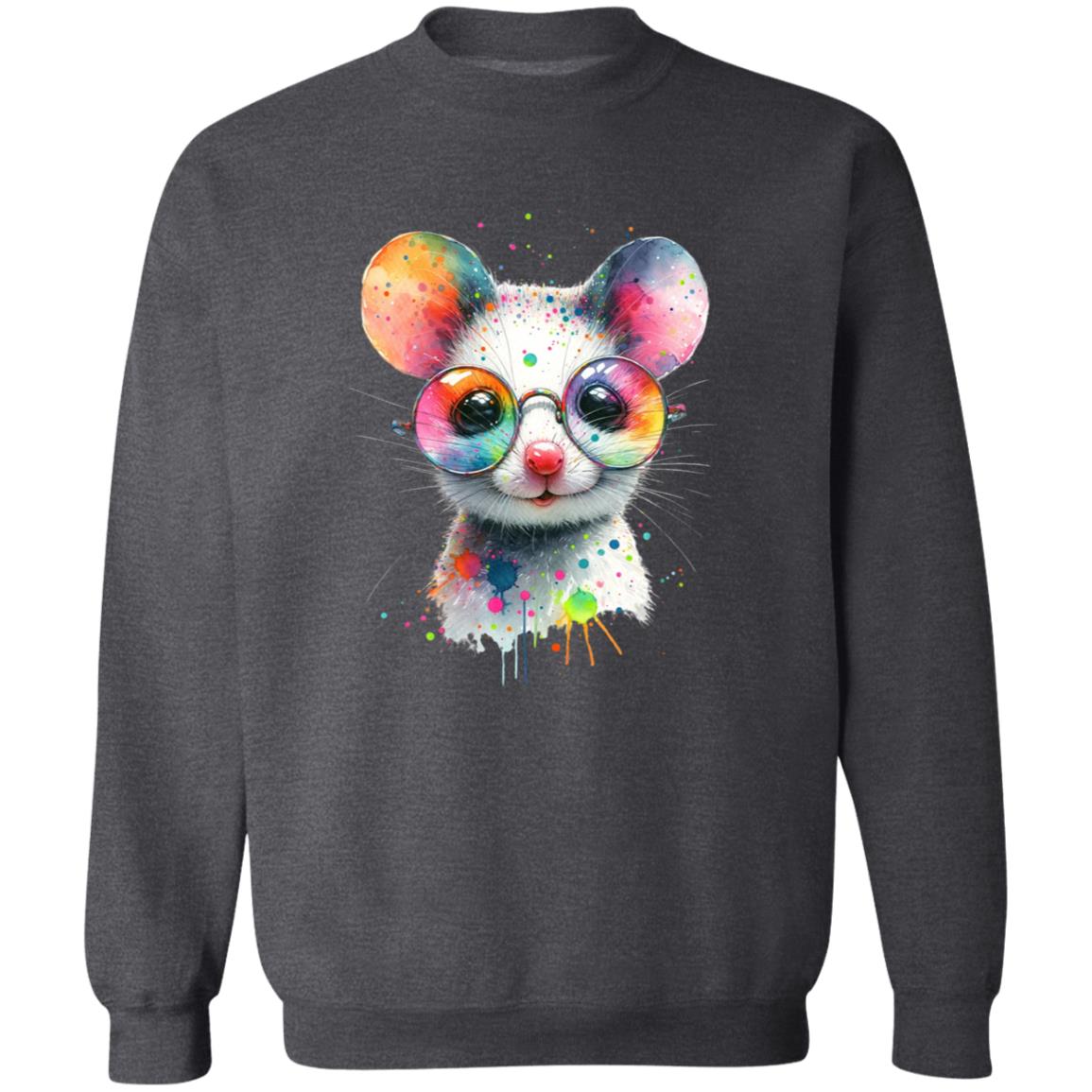 Whimsical mouse with glasses Color Splash Unisex Sweatshirt Black Navy Dark Heather-Family-Gift-Planet