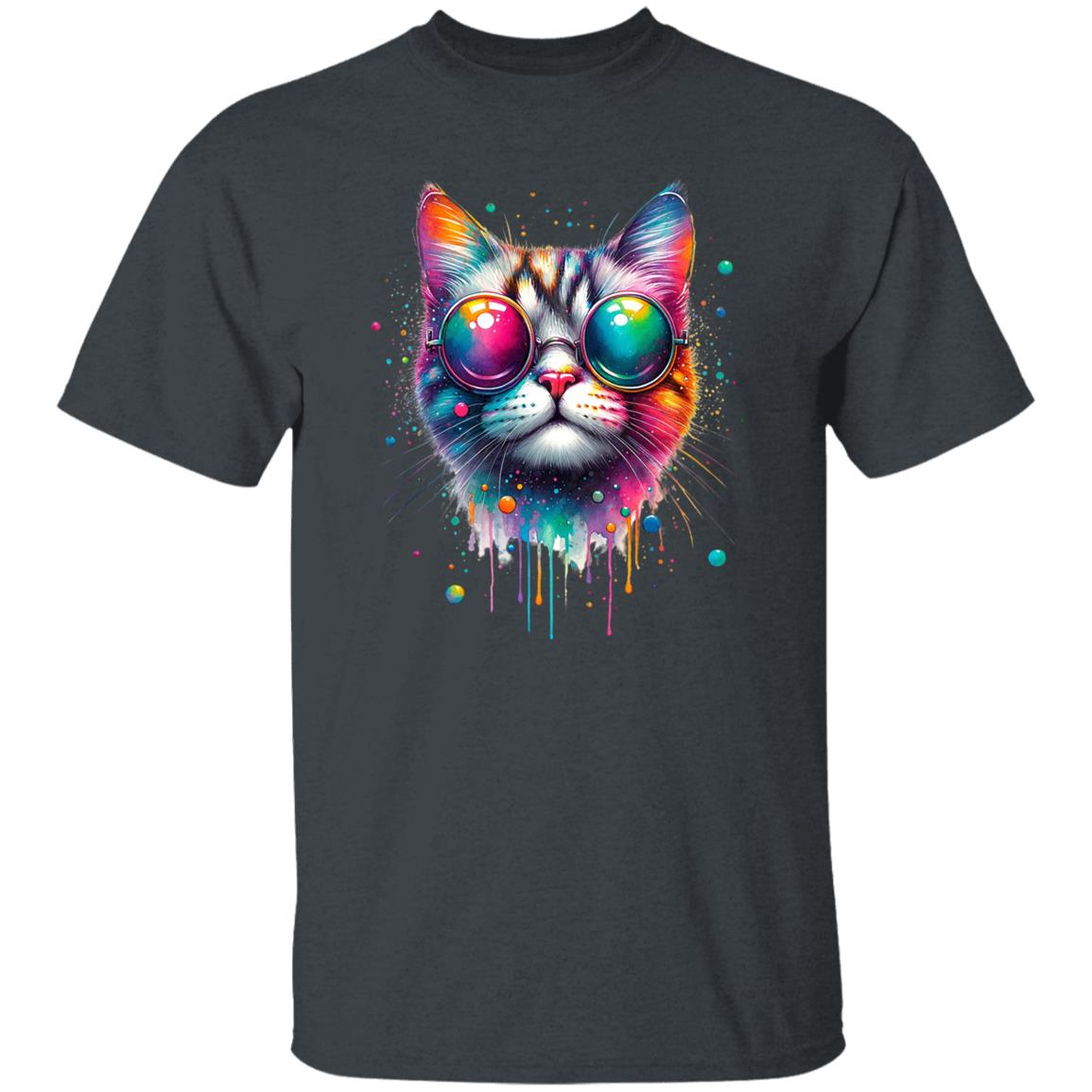 Cat with colorful eyeglasses Color Splash Unisex T-shirt Black Navy Dark Heather-Family-Gift-Planet