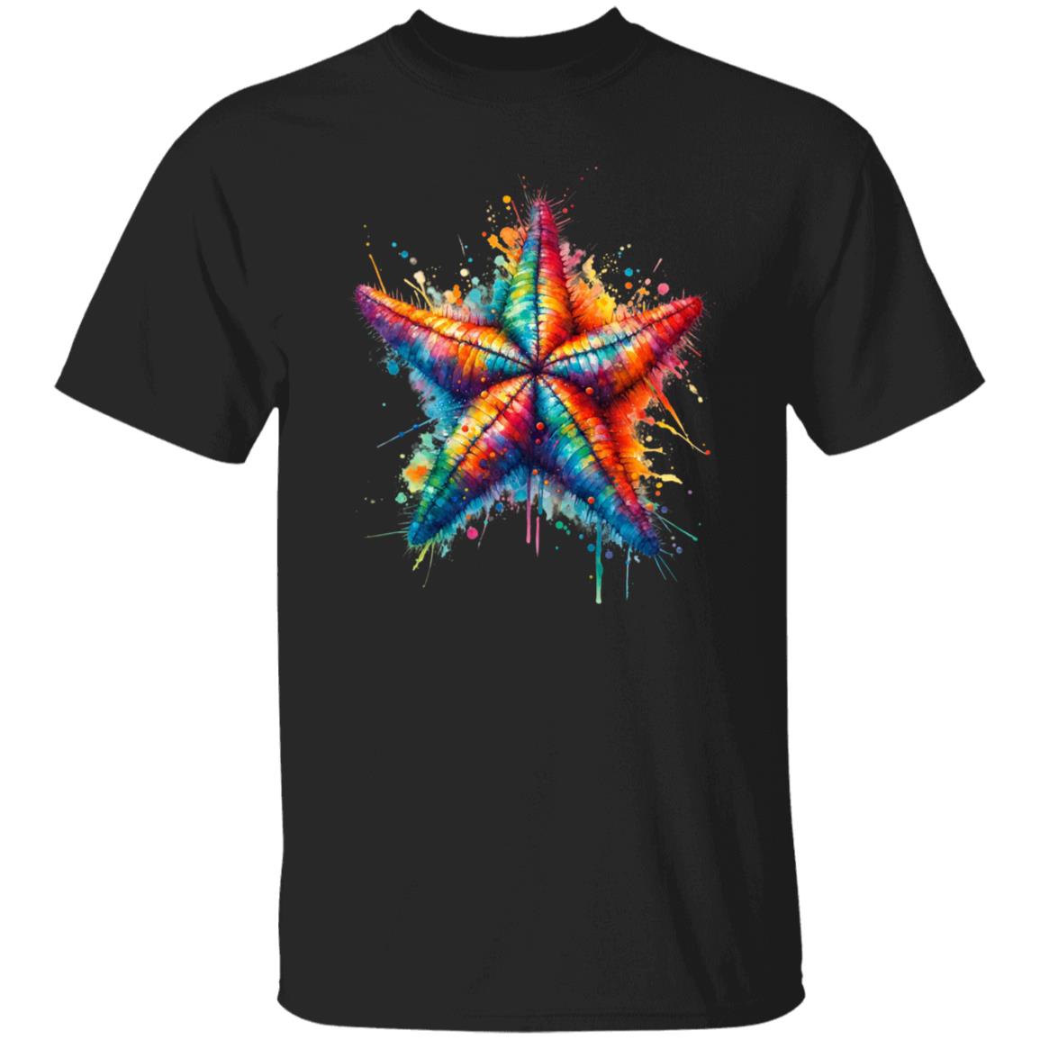 Artistic Sea Star Color Splash Unisex T-shirt Black Navy Dark Heather-Family-Gift-Planet