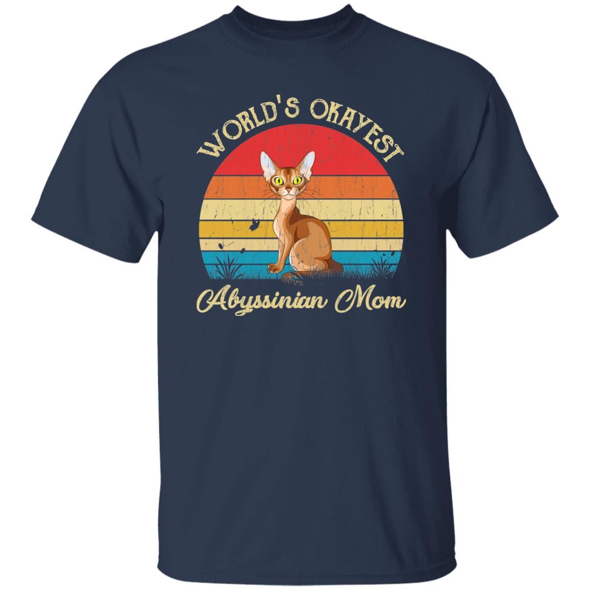 World's Okayest Abyssinian mom Retro Style Unisex T-shirt Black Navy Dark Heather-Navy-Family-Gift-Planet