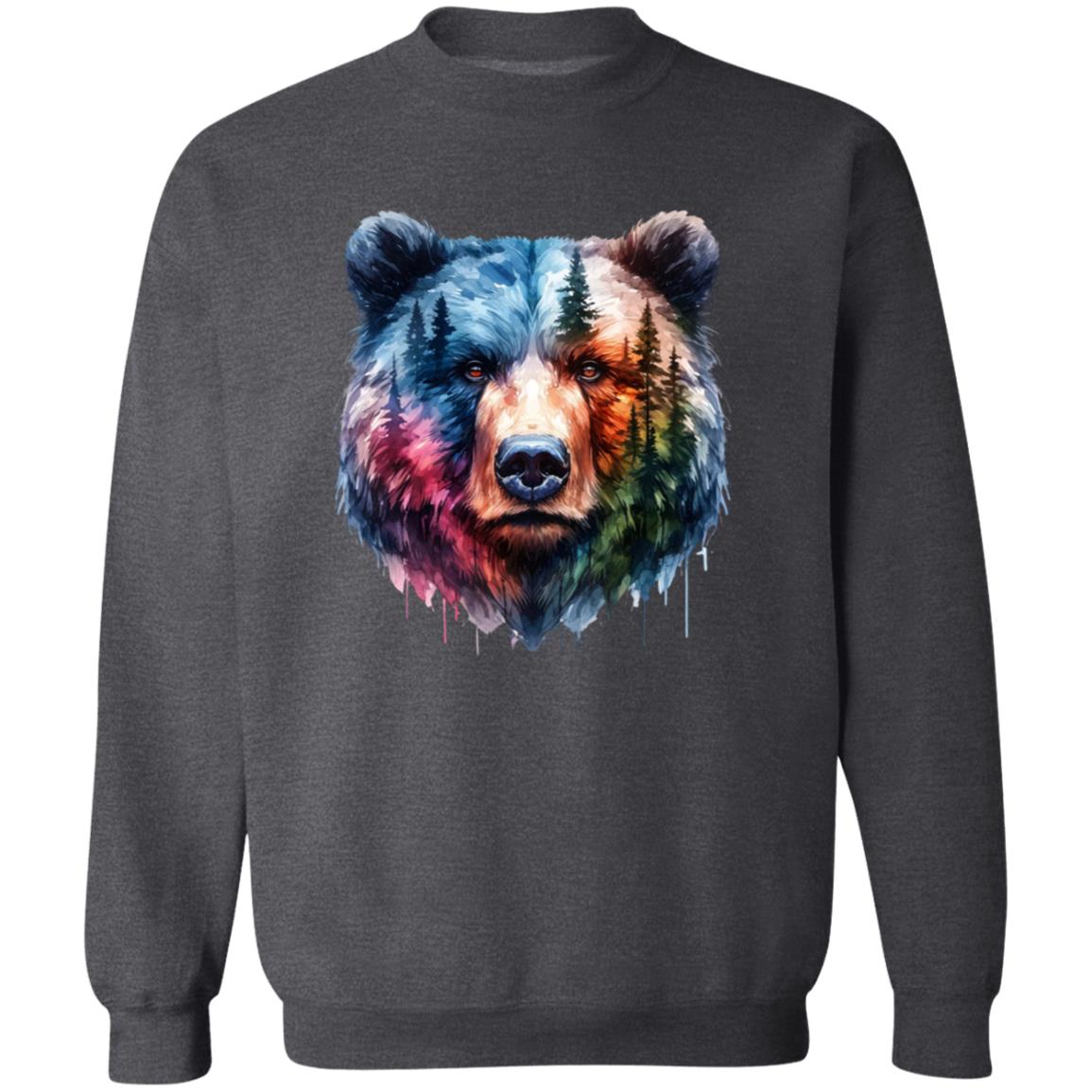 Grizzly and Forest Watercolor Unisex Sweatshirt Black Navy Dark Heather-Family-Gift-Planet