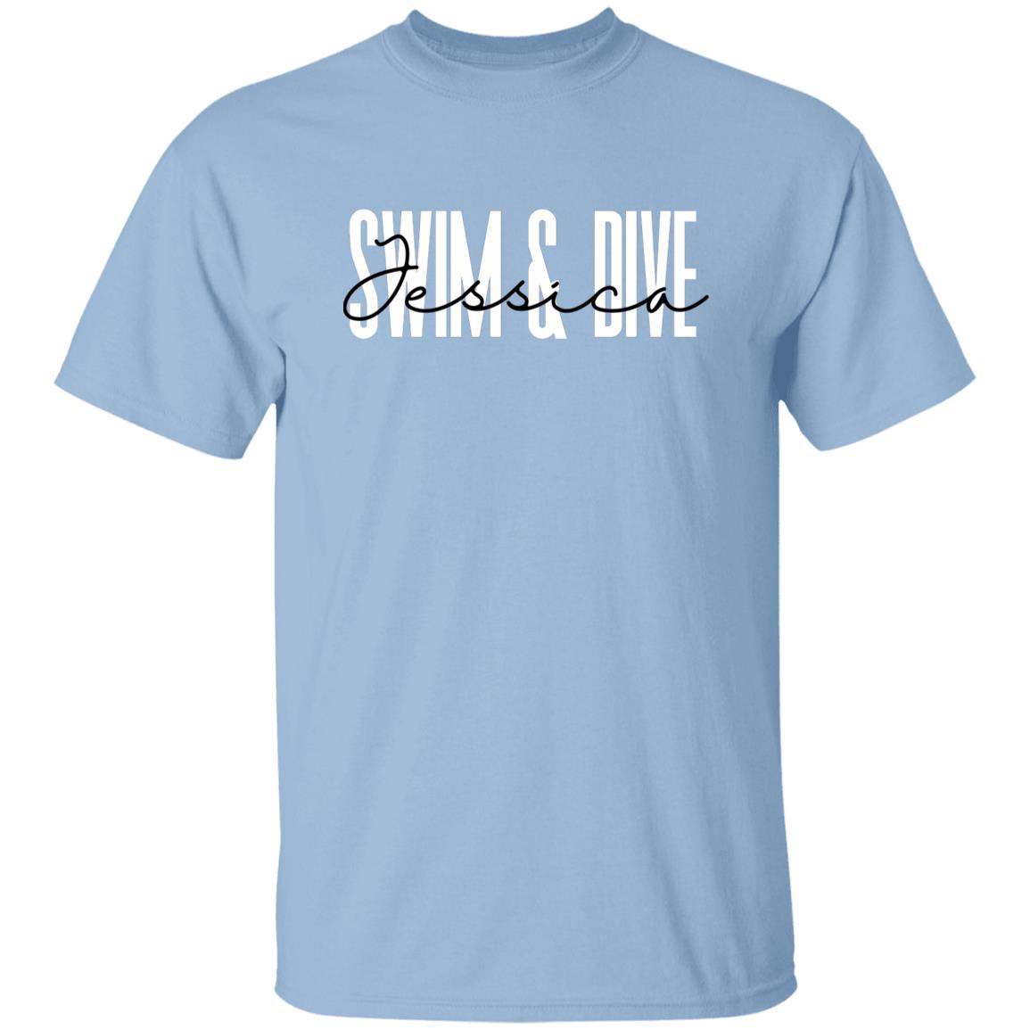 Personalized Swim and dive T-shirt gift Custom name Swimming diver Unisex Tee Sand Pink Light Blue-Family-Gift-Planet