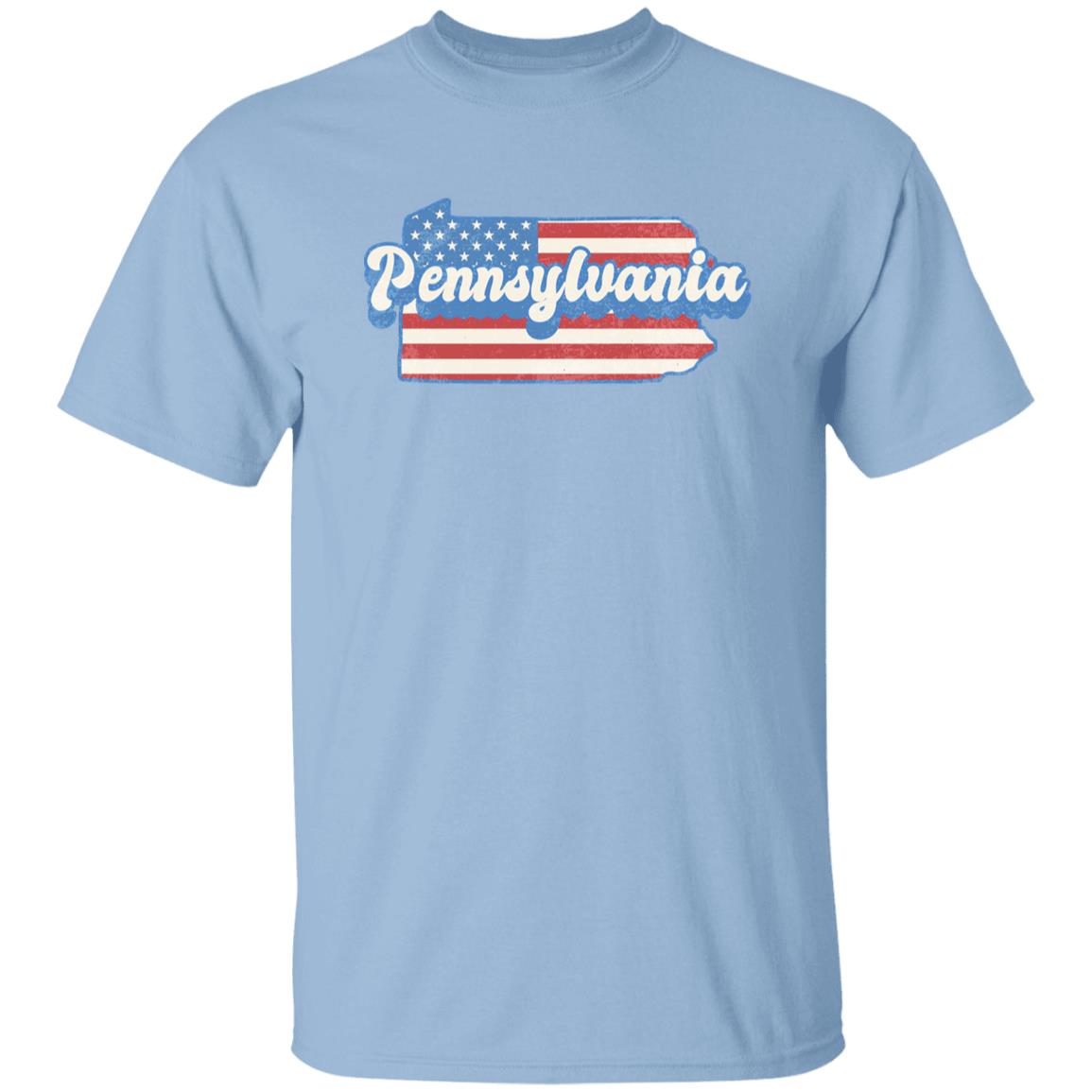 Pennsylvania US flag Unisex T-Shirt American patriotic PA state tee White Ash Blue-Light Blue-Family-Gift-Planet