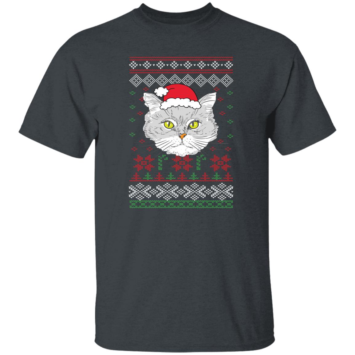 Cat Ugly Sweater Unisex shirt cat Christmas tee Black Dark Heather-Family-Gift-Planet