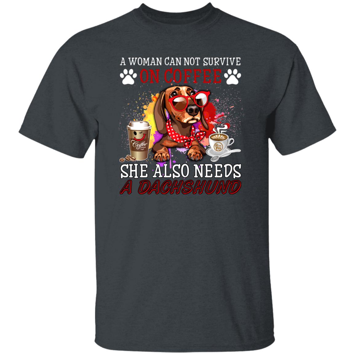 Coffee and dachshund Unisex shirt gift dachshund dog mom tee black navy dark heather-Dark Heather-Family-Gift-Planet