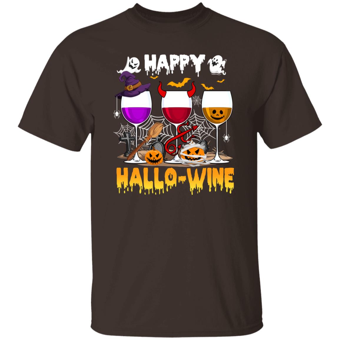 Happy Hallowine Unisex T-Shirt funny Wine lover Halloween tee Black Dark Chocolate-Family-Gift-Planet