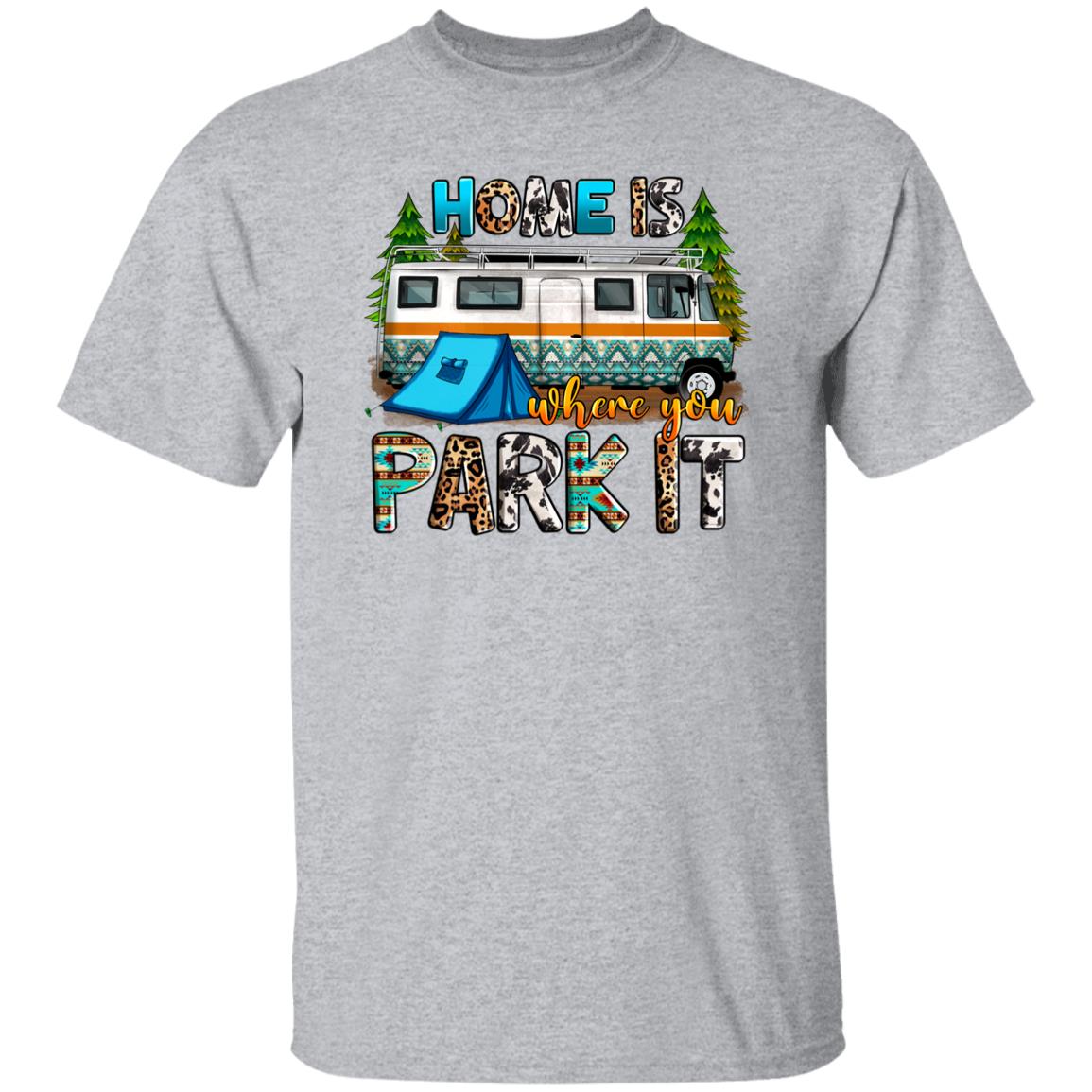 Home is where you park it T-Shirt gift Camping Caravan camper Unisex tee Sand White Sport Grey-Family-Gift-Planet