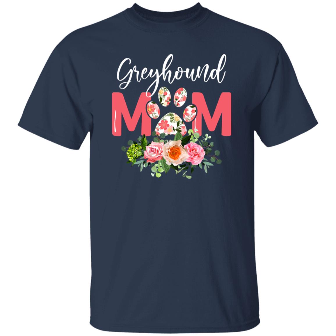 Greyhound Mom T-Shirt gift Flowers Greyhound Dog mama Unisex tee Black Navy Dark Heather-Family-Gift-Planet